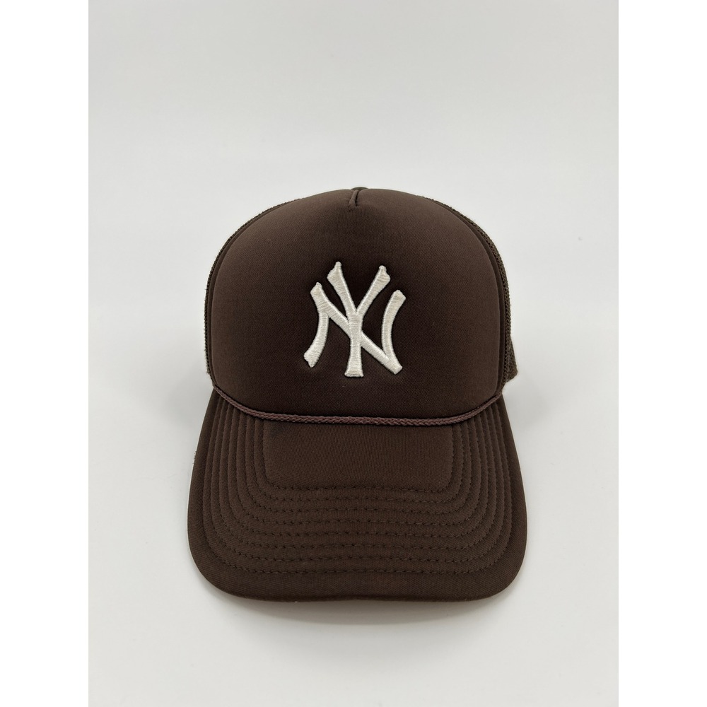 47 Brand New York Yankees Brown Trucker Hat Mesh Snapback Cap NY Logo OSFA